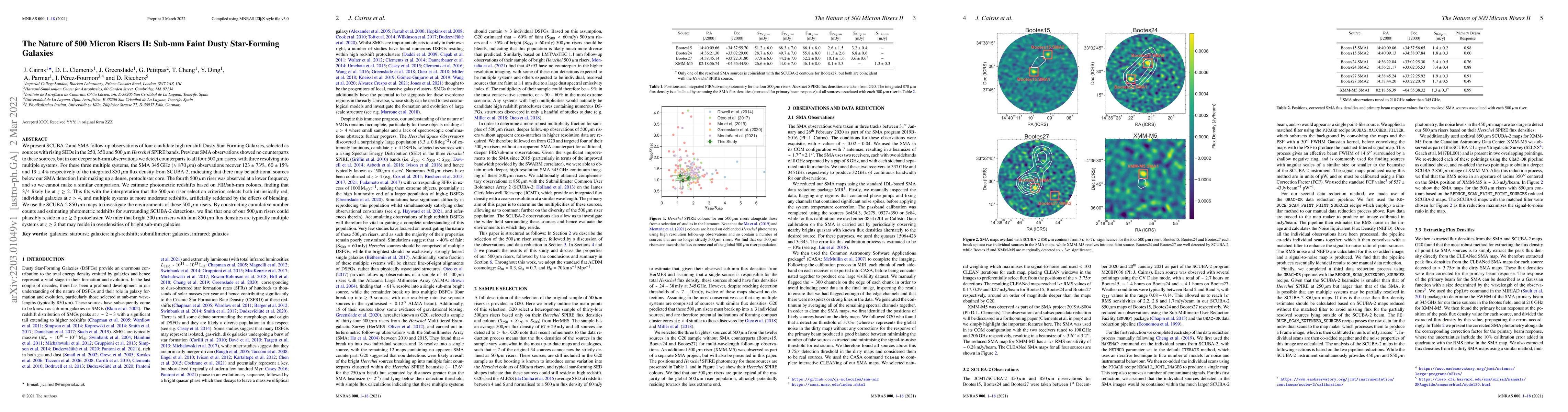 Thumbnail for The Nature of 500 Micron Risers II: Sub-mm Faint Dusty Star Forming
  Galaxies
