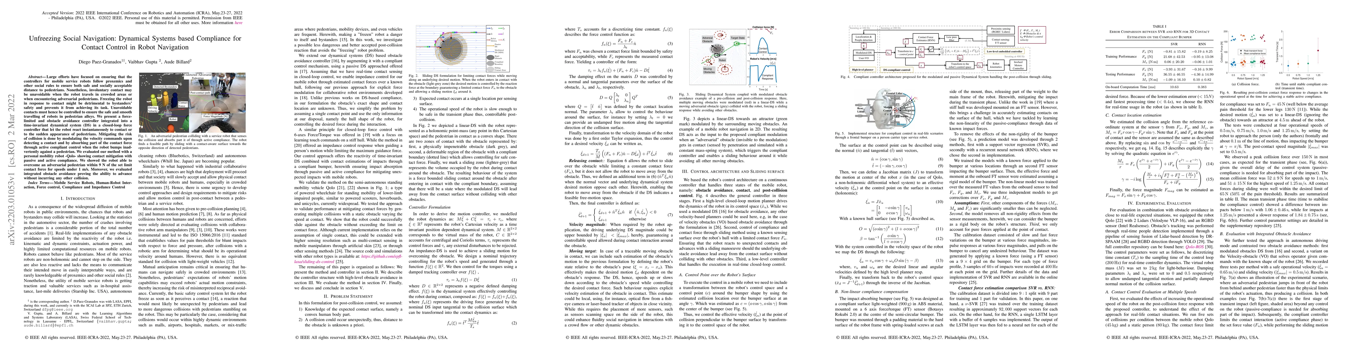 Thumbnail for Unfreezing Social Navigation: Dynamical Systems based Compliance for
  Contact Control in Robot Navigation