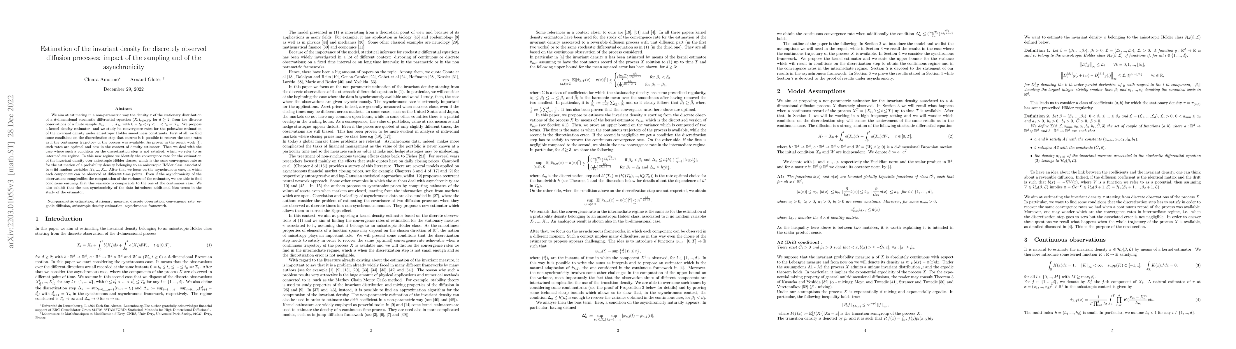 Thumbnail for Estimation of the invariant density for discretely observed diffusion
  processes: impact of the sampling and of the asynchronicity