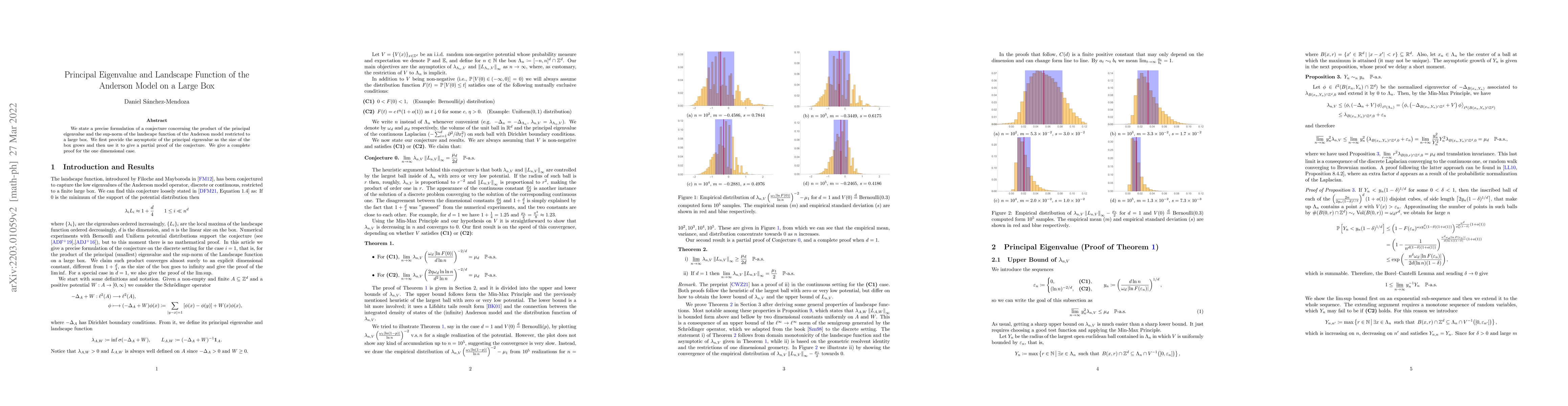 Thumbnail for Principal Eigenvalue and Landscape Function of the Anderson Model on a
  Large Box