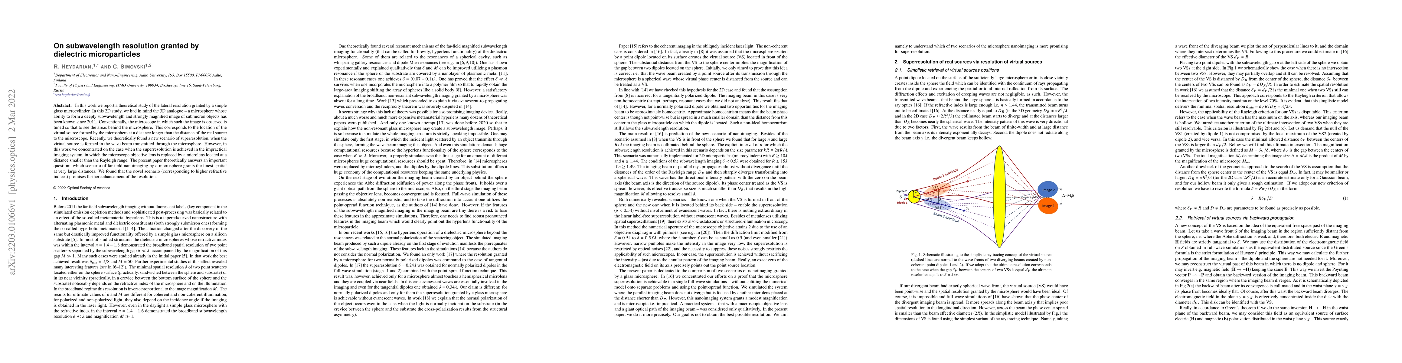 Thumbnail for On subwavelength resolution granted by dielectric microparticles