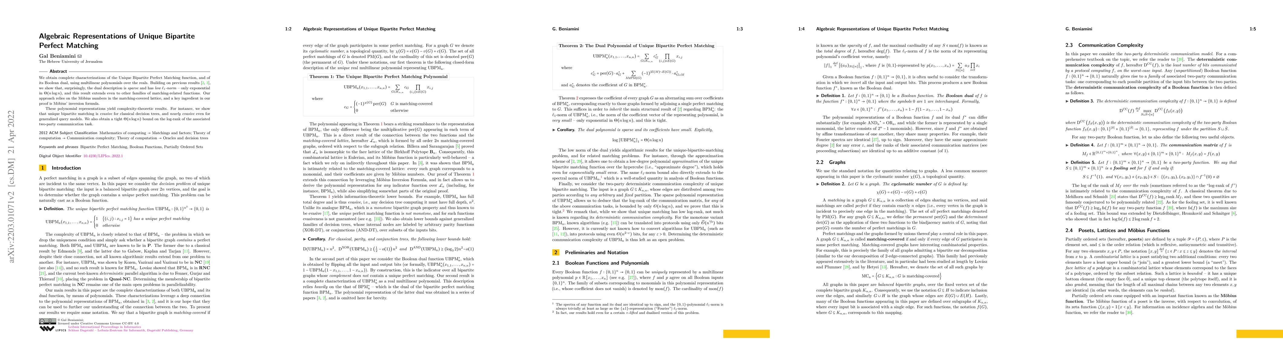 Thumbnail for Algebraic Representations of Unique Bipartite Perfect Matching
