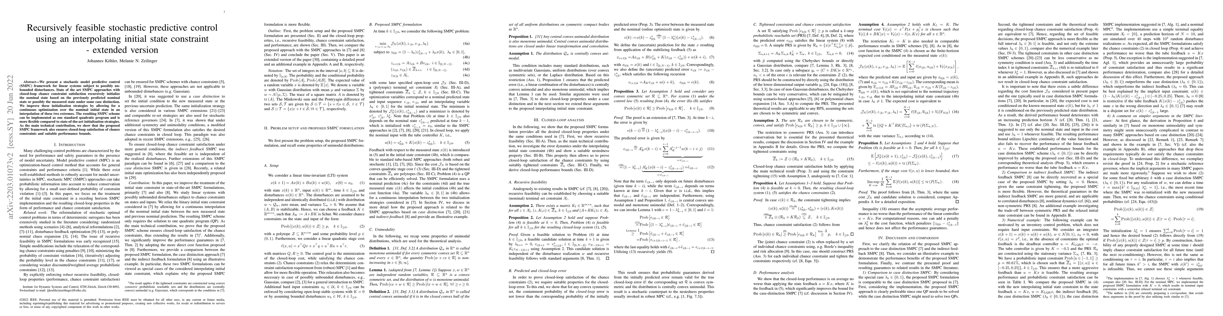 Thumbnail for Recursively feasible stochastic predictive control using an
  interpolating initial state constraint -- extended version