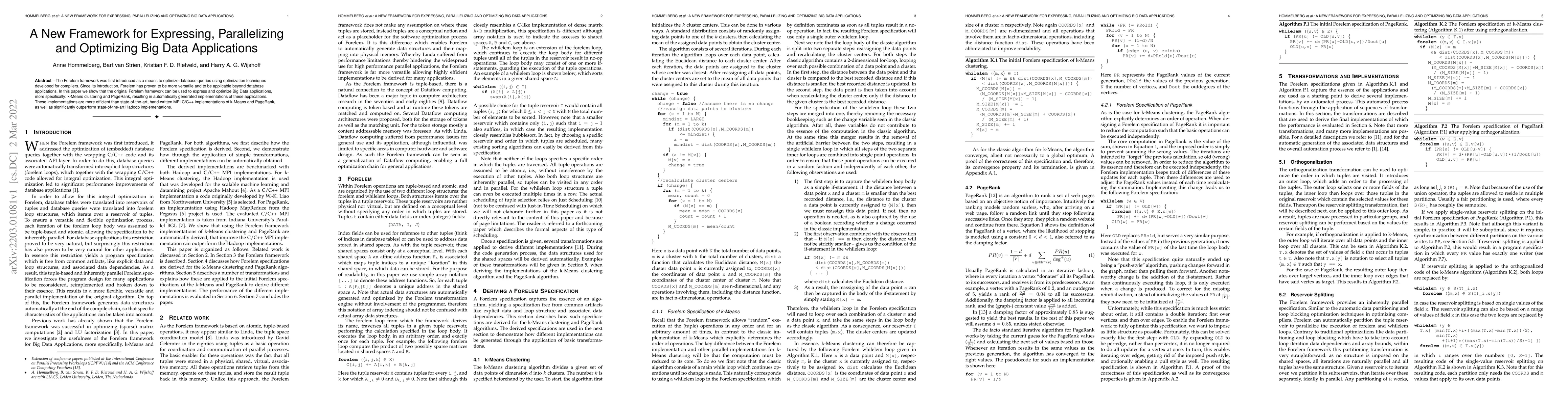 Thumbnail for A New Framework for Expressing, Parallelizing and Optimizing Big Data
  Applications