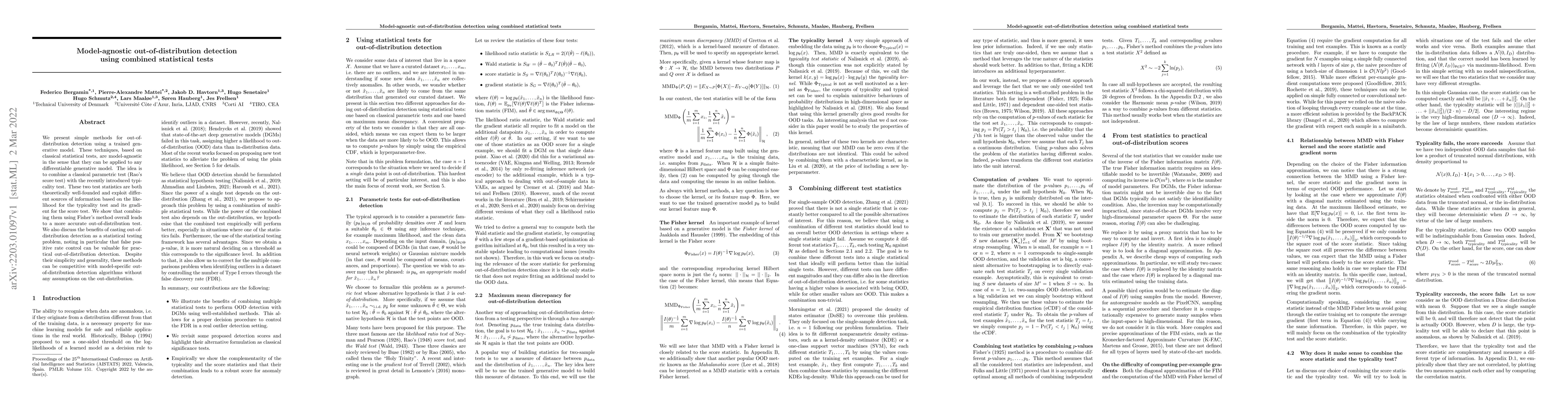 Thumbnail for Model-agnostic out-of-distribution detection using combined statistical
  tests