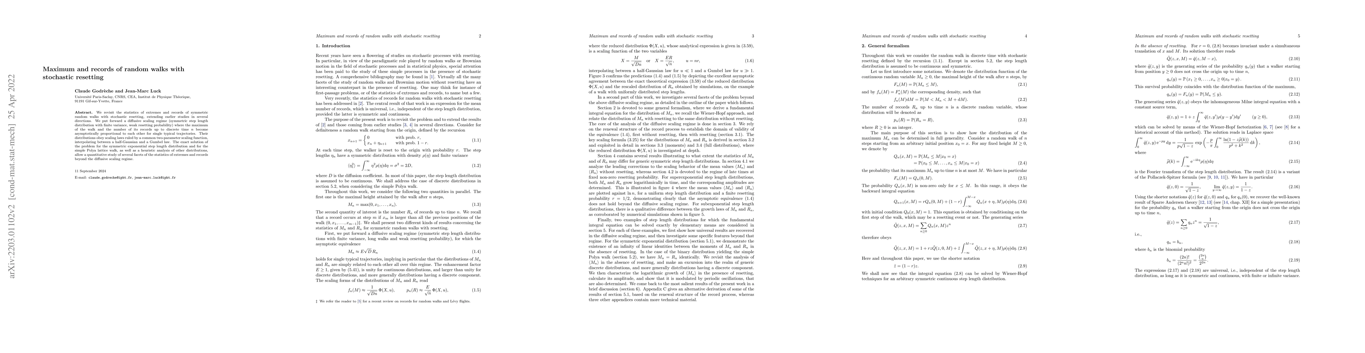 Thumbnail for Maximum and records of random walks with stochastic resetting