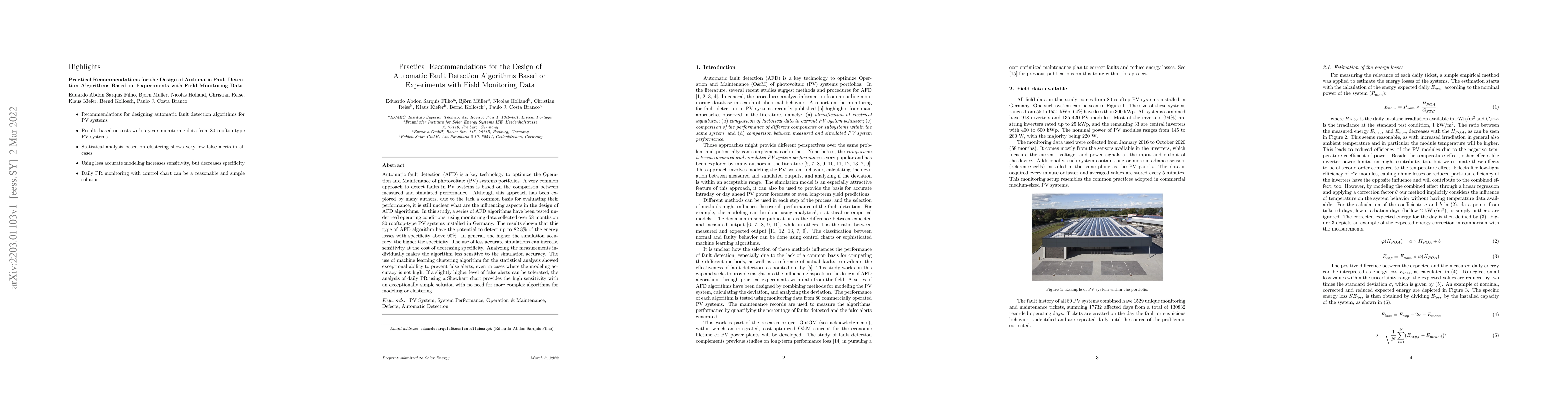 Thumbnail for Practical Recommendations for the Design of Automatic Fault Detection
  Algorithms Based on Experiments with Field Monitoring Data