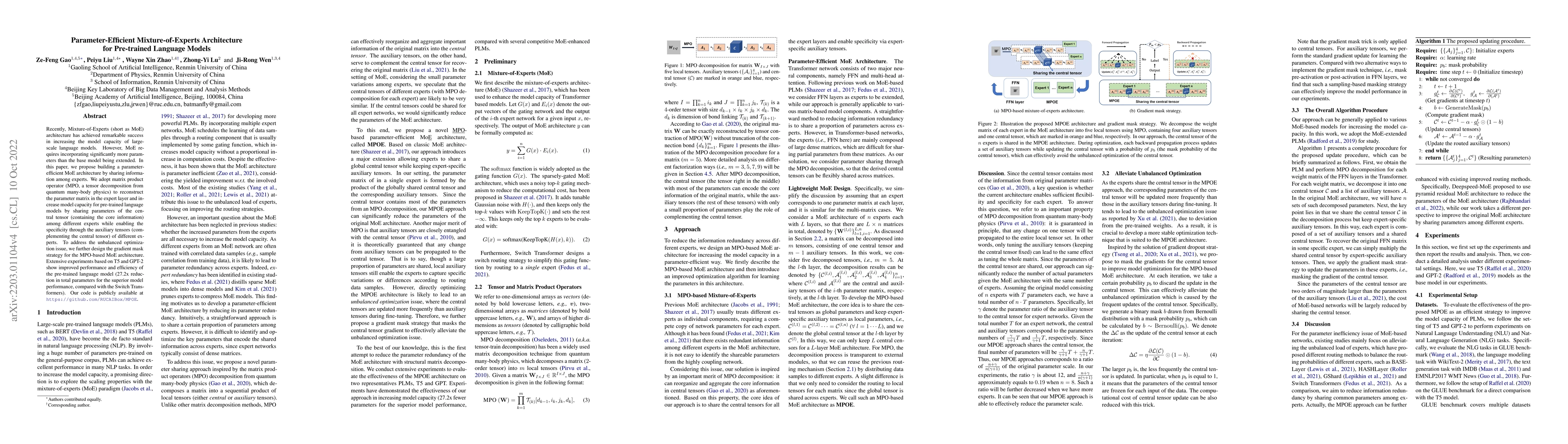 Thumbnail for Parameter-Efficient Mixture-of-Experts Architecture for Pre-trained
  Language Models