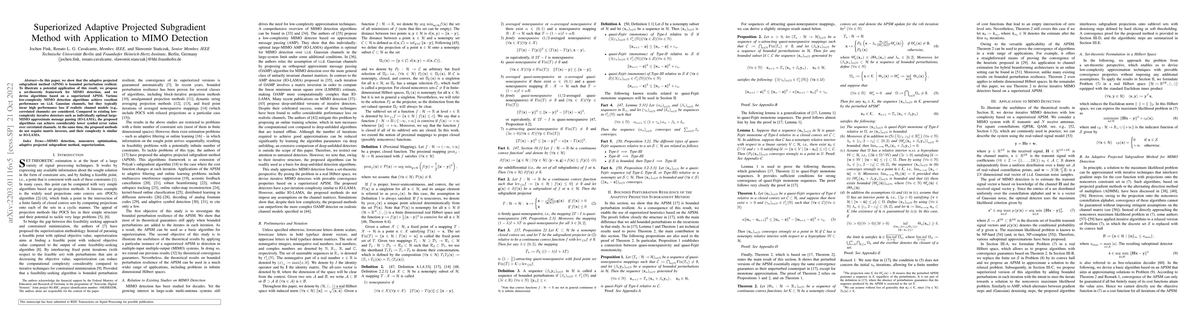 Thumbnail for Superiorized Adaptive Projected Subgradient Method with Application to
  MIMO Detection