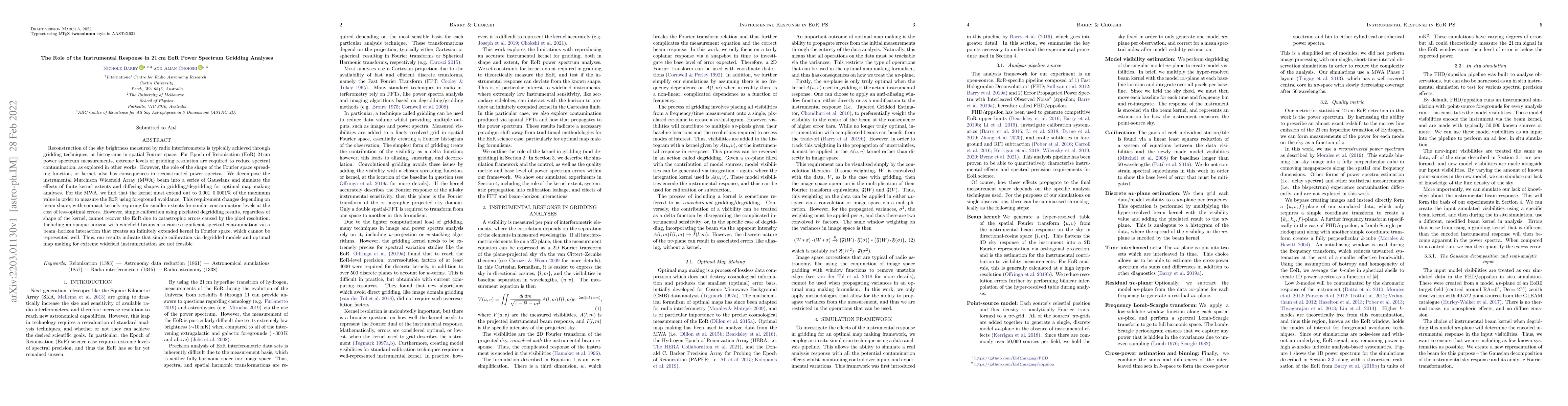 Thumbnail for The Role of the Instrumental Response in 21 cm EoR Power Spectrum
  Gridding Analyses
