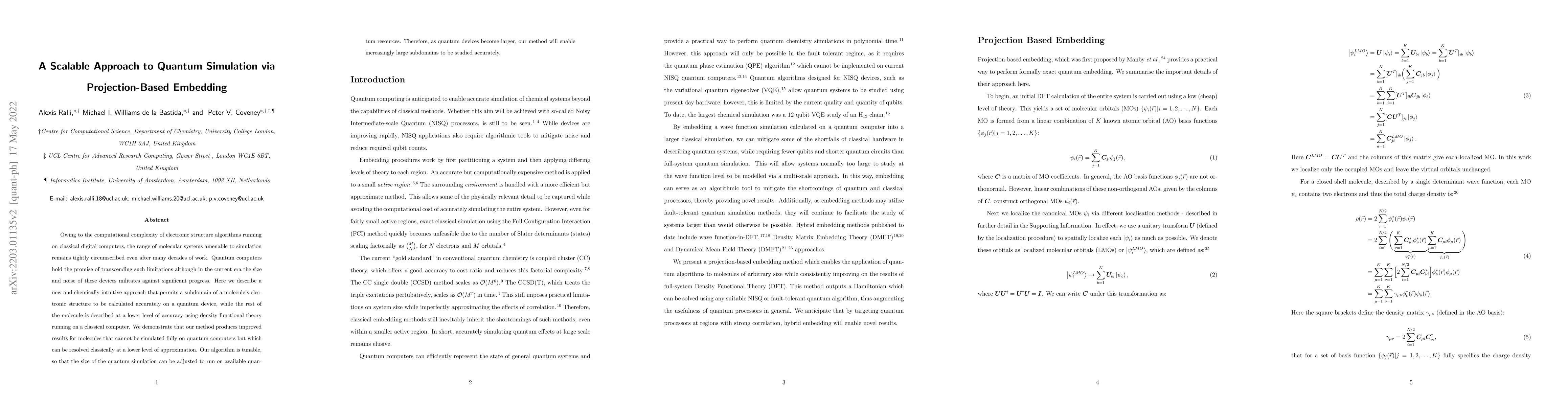 Thumbnail for A Scalable Approach to Quantum Simulation via Projection-based Embedding