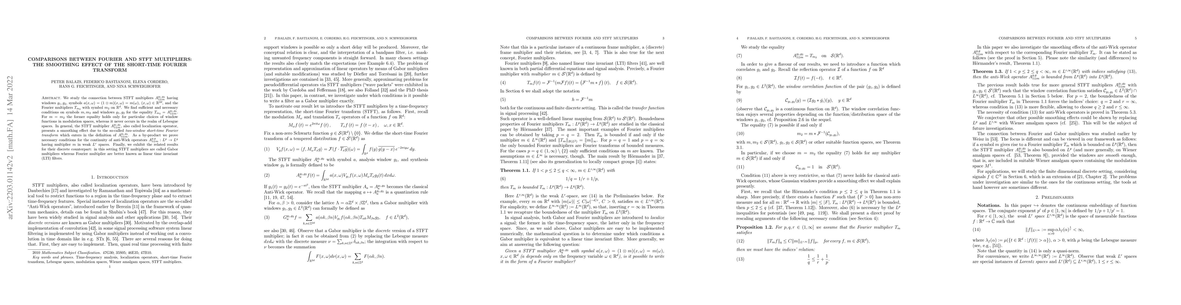 Thumbnail for Comparisons between Fourier and STFT multipliers: the smoothing effect
  of the Short-time Fourier Transform