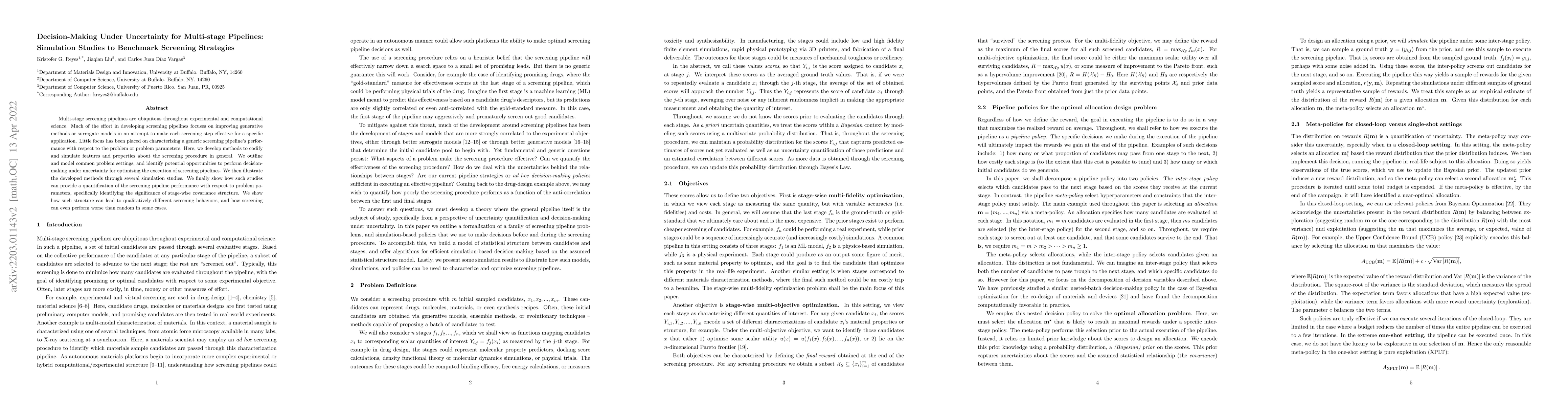 Thumbnail for Decision-Making Under Uncertainty for Multi-stage Pipelines: Simulation
  Studies to Benchmark Screening Strategies