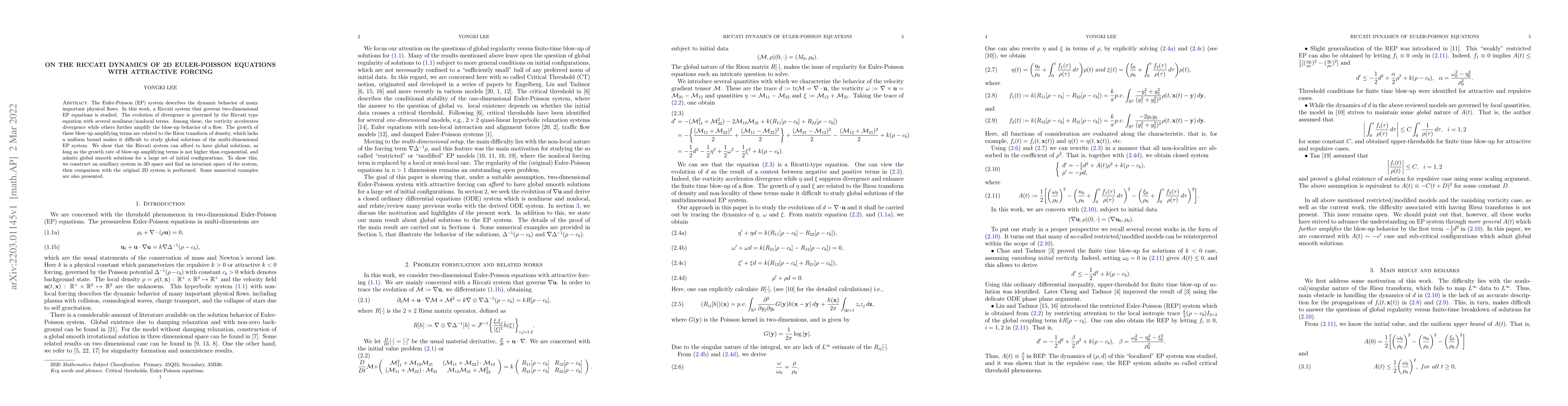Thumbnail for On the Riccati dynamics of 2D Euler-Poisson equations with attractive
  forcing