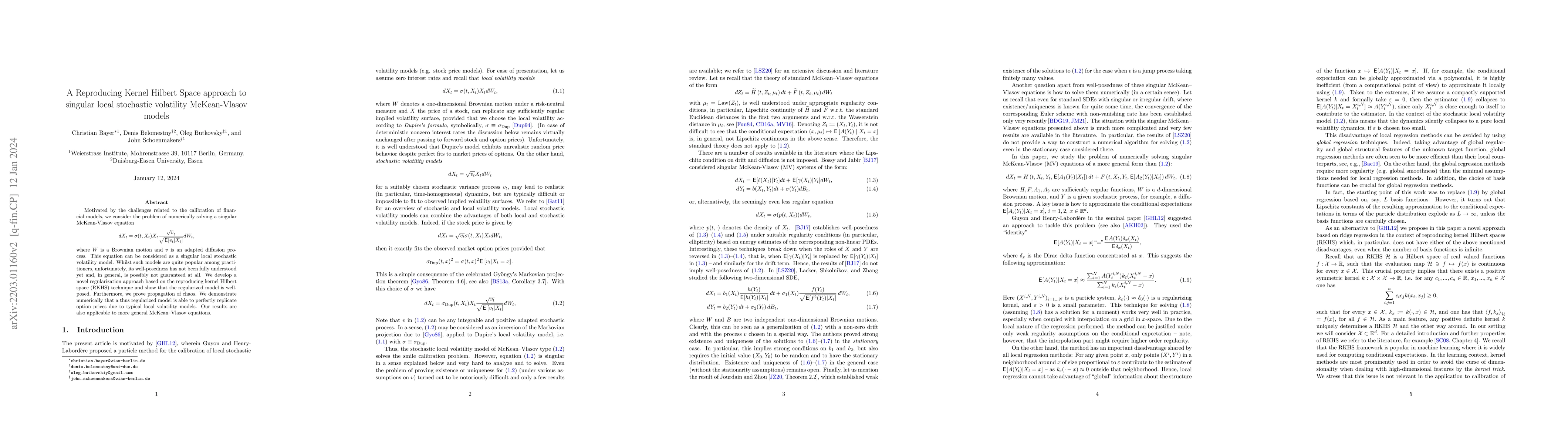 Thumbnail for A Reproducing Kernel Hilbert Space approach to singular local stochastic
  volatility McKean-Vlasov models