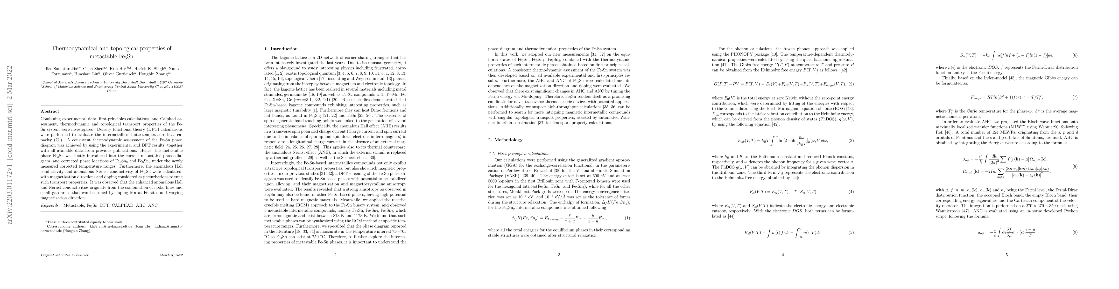 Thumbnail for Thermodynamical and topological properties of metastable Fe3Sn