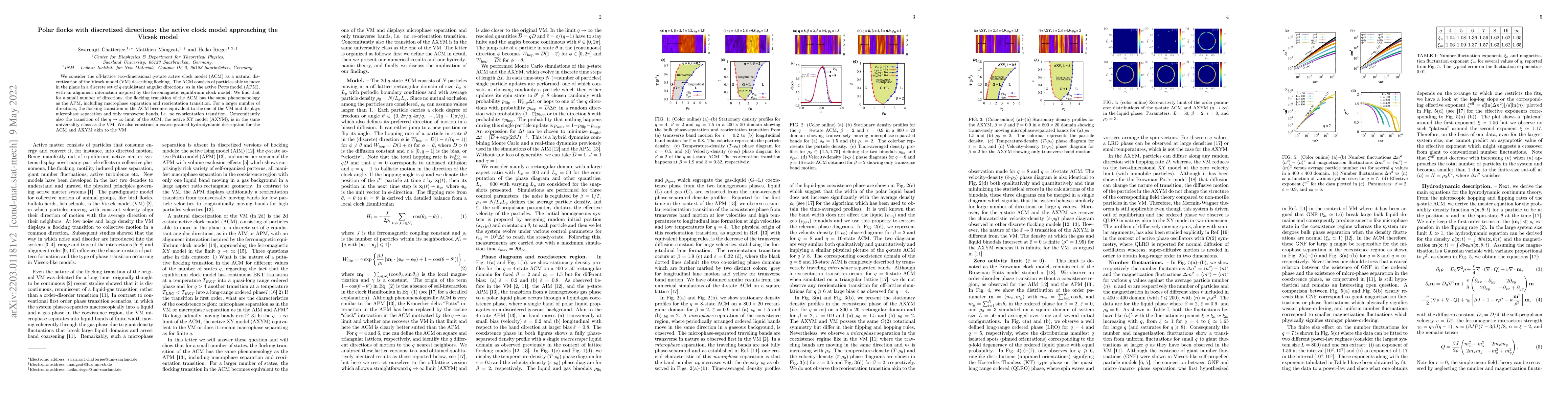 Thumbnail for Polar flocks with discretized directions: the active clock model
  approaching the Vicsek model