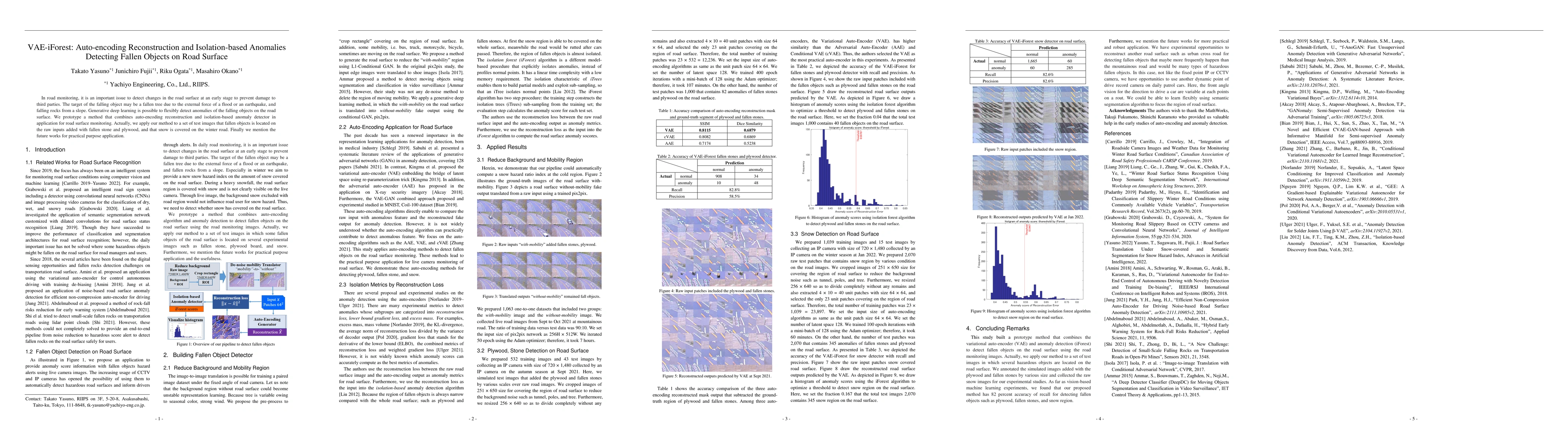 Thumbnail for VAE-iForest: Auto-encoding Reconstruction and Isolation-based Anomalies
  Detecting Fallen Objects on Road Surface