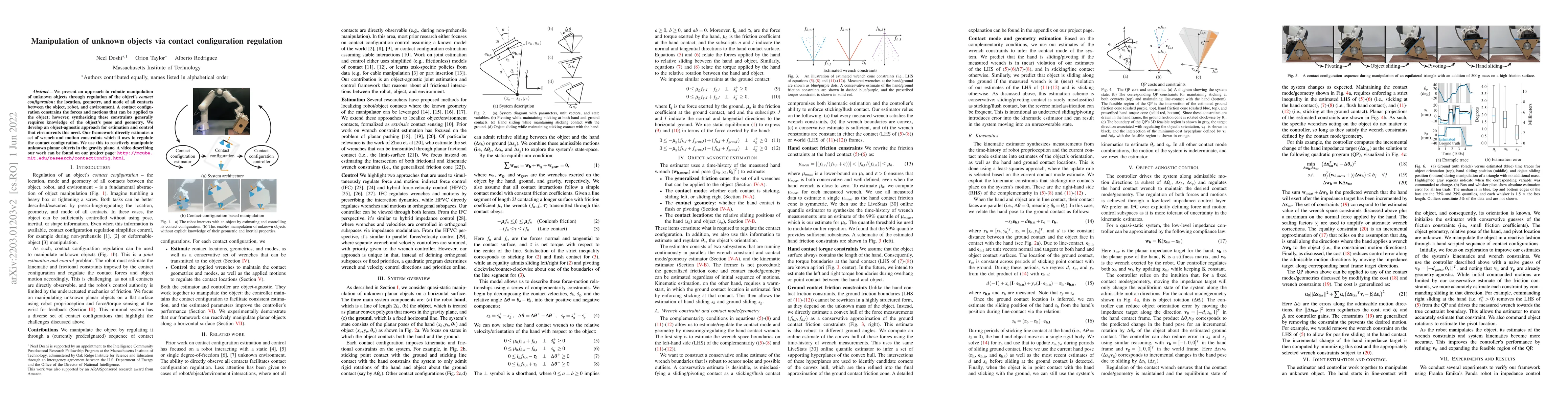 Thumbnail for Manipulation of unknown objects via contact configuration regulation