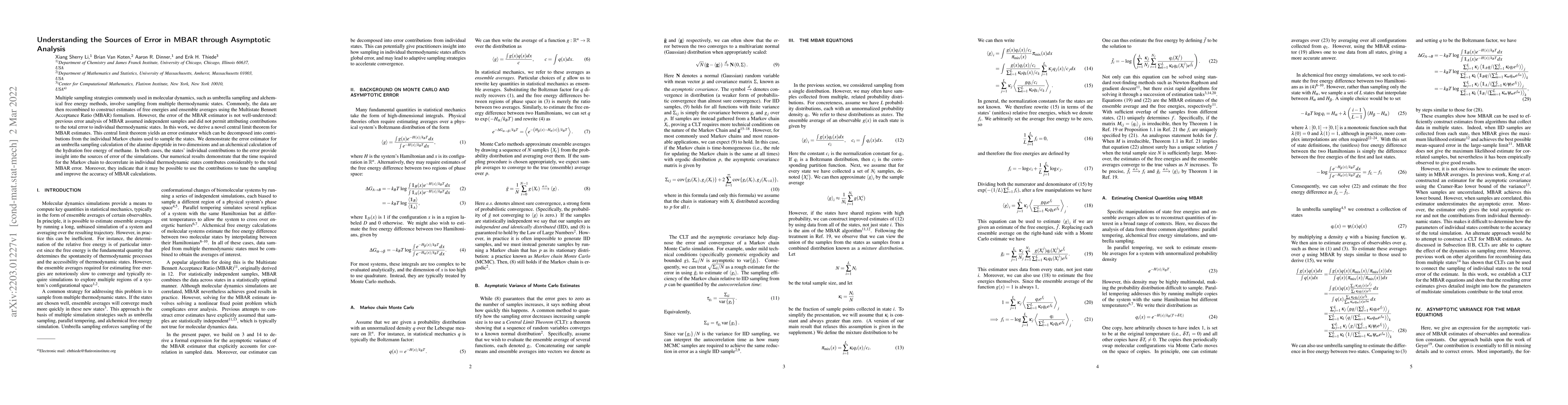 Thumbnail for Understanding the Sources of Error in MBAR through Asymptotic Analysis