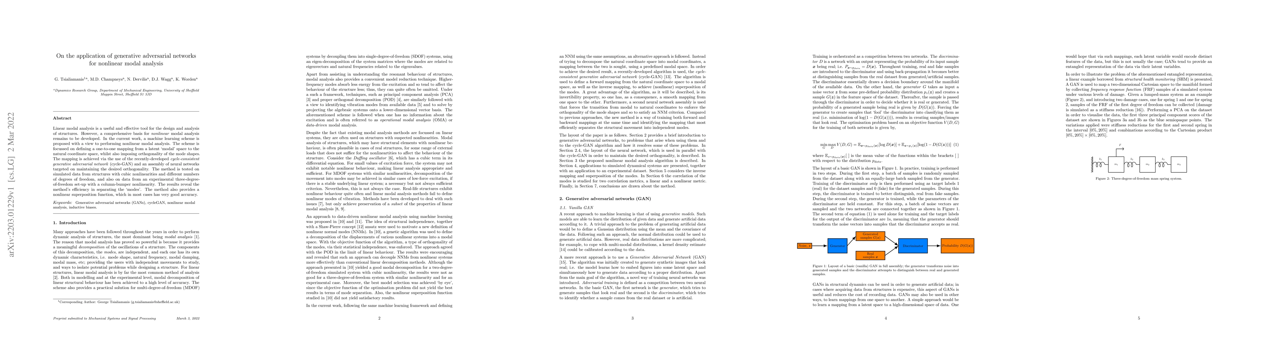 Thumbnail for On the application of generative adversarial networks for nonlinear
  modal analysis