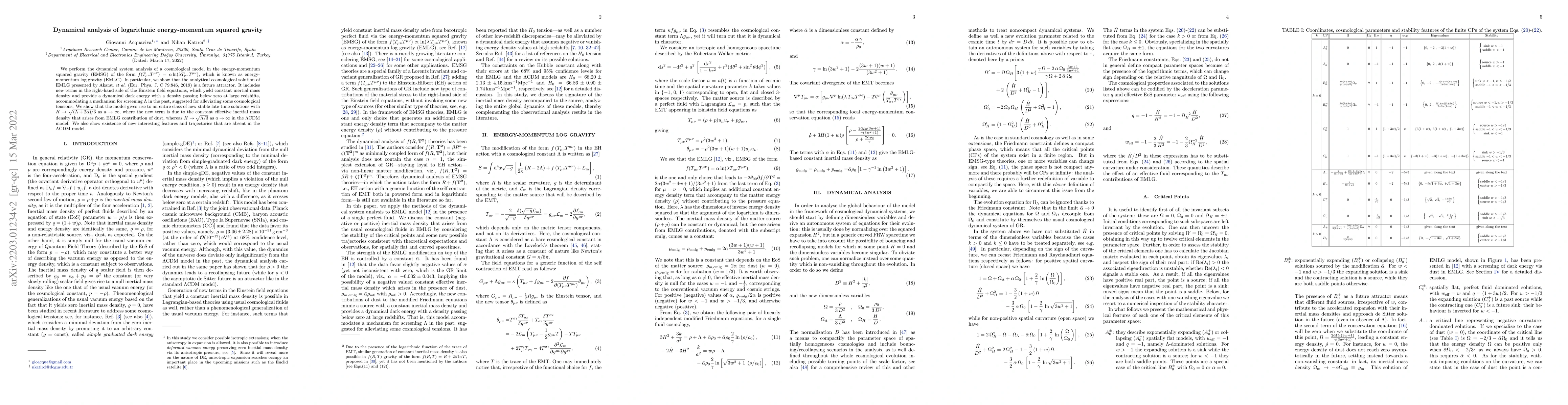 Thumbnail for Dynamical analysis of logarithmic energy-momentum squared gravity