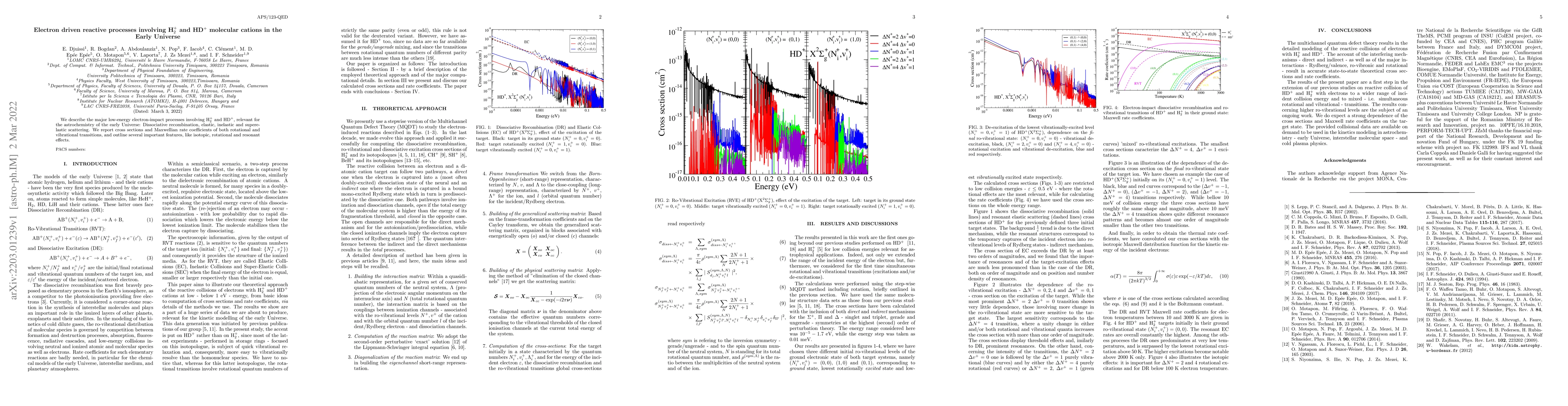 Thumbnail for Electron driven reactive processes involving H$^+_2$ and HD$^+$
  molecular cations in the Early Universe