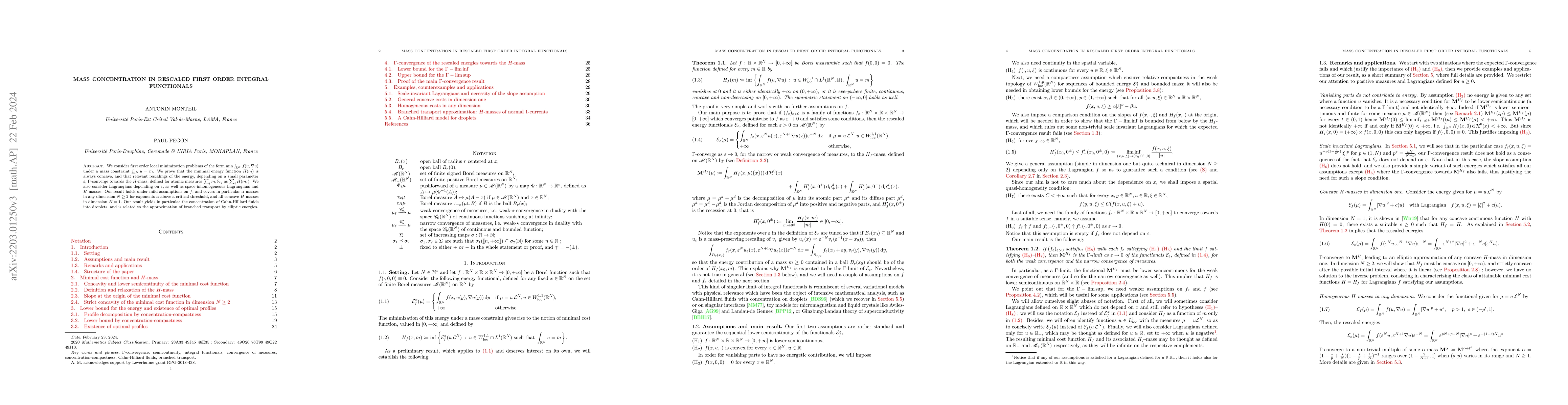 Thumbnail for Mass concentration in rescaled first order integral functionals