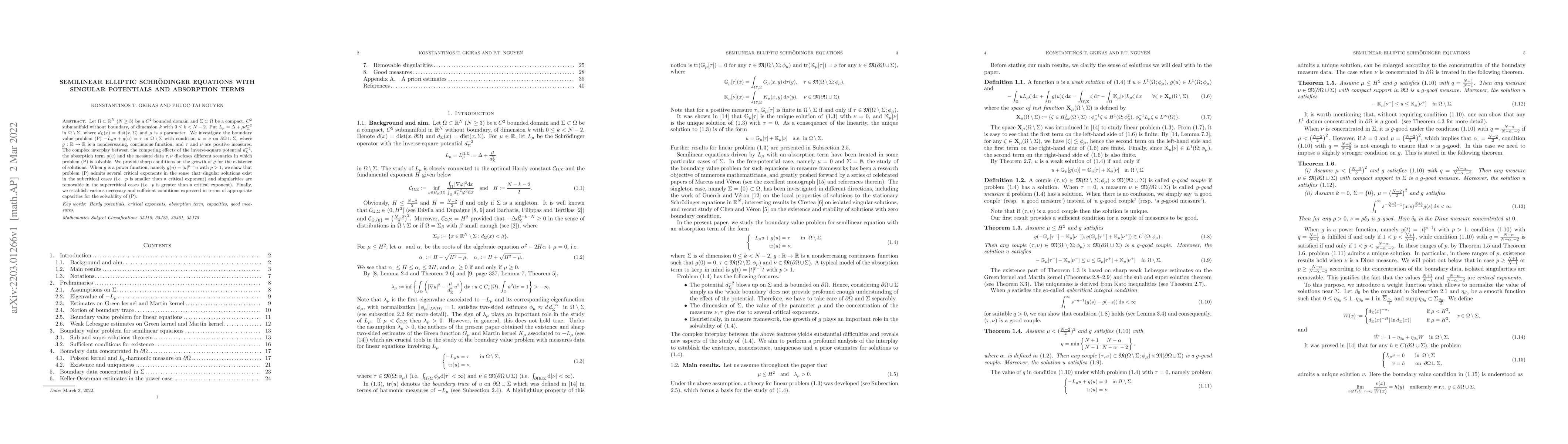 Thumbnail for Semilinear elliptic Schr\"odinger equations with singular potentials and
  absorption terms