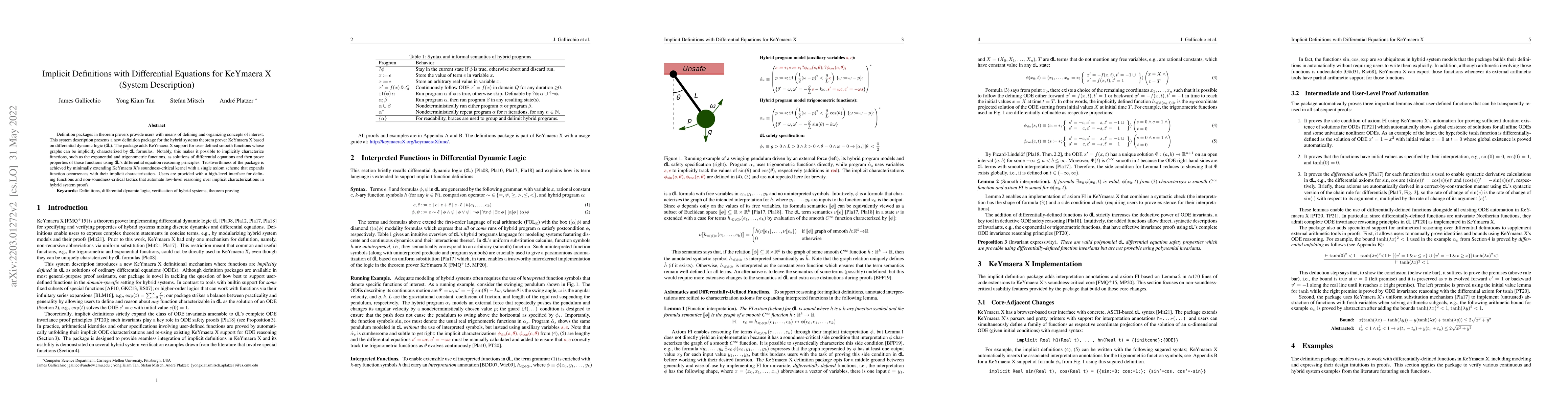 Thumbnail for Implicit Definitions with Differential Equations for KeYmaera X (System
  Description)