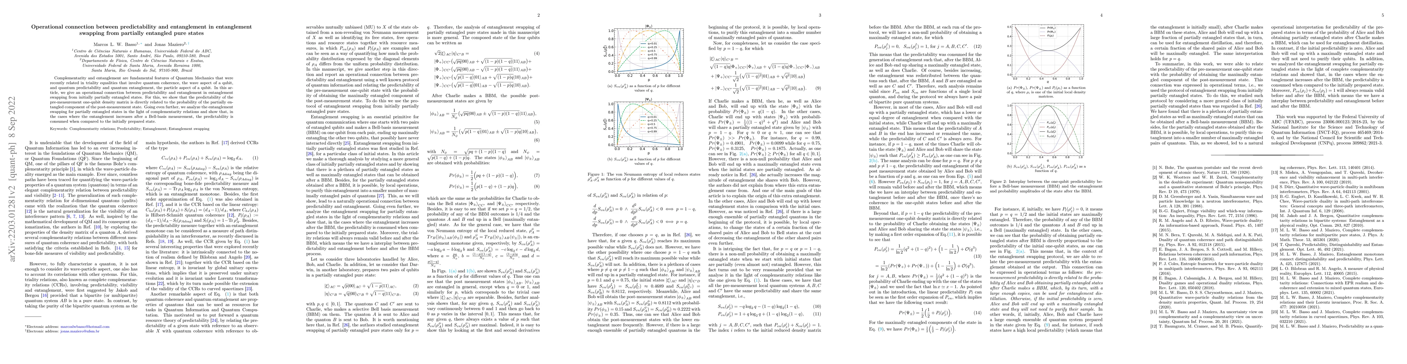 Thumbnail for Operational connection between predictability and entanglement in
  entanglement swapping from partially entangled pure states
