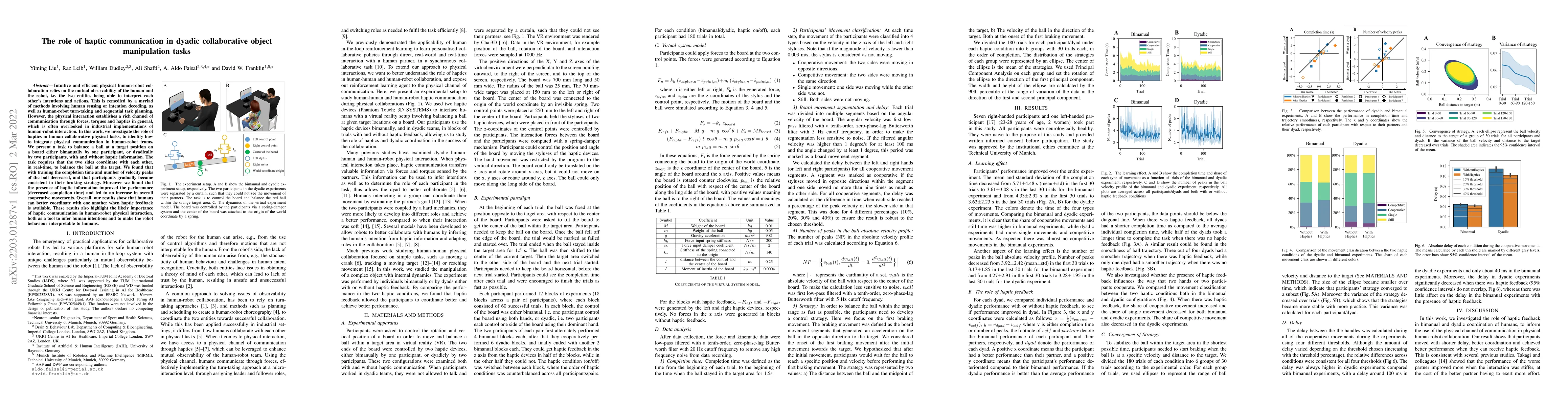 Thumbnail for The role of haptic communication in dyadic collaborative object
  manipulation tasks