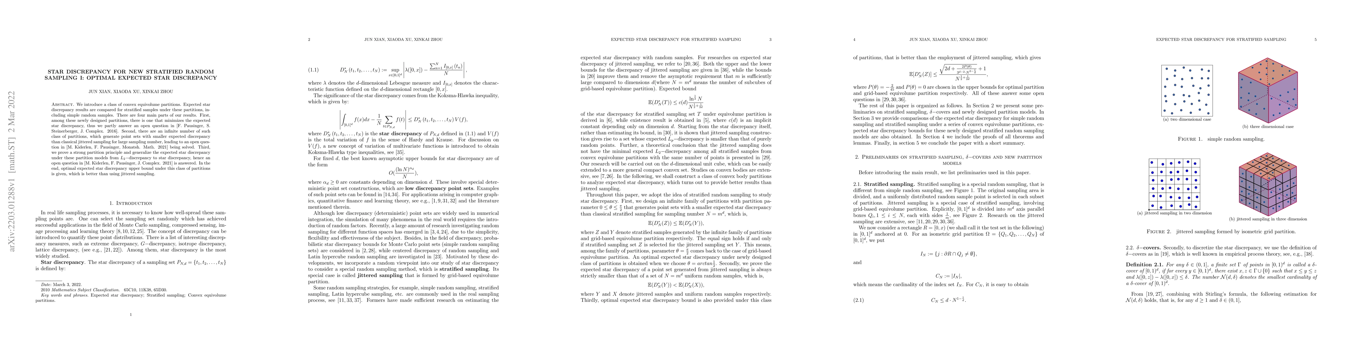 Thumbnail for Star discrepancy for new stratified random sampling I: optimal expected
  star discrepancy