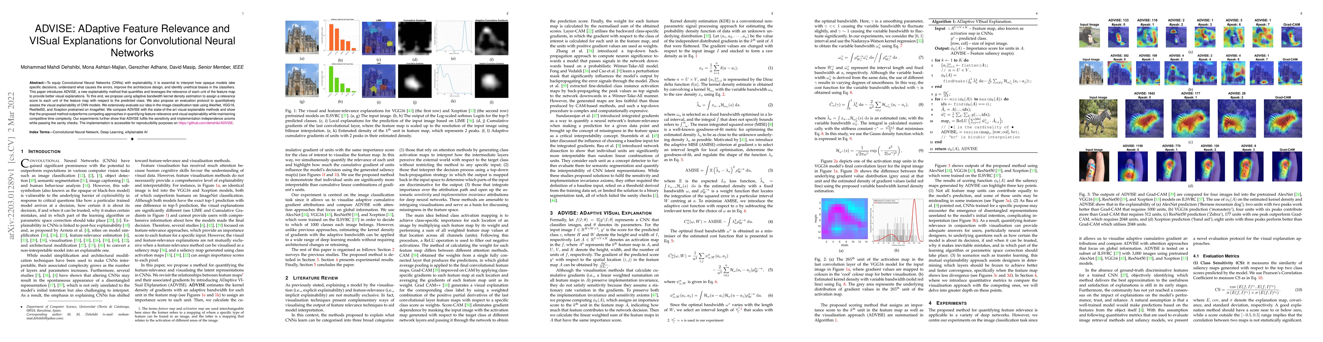 Thumbnail for ADVISE: ADaptive Feature Relevance and VISual Explanations for
  Convolutional Neural Networks