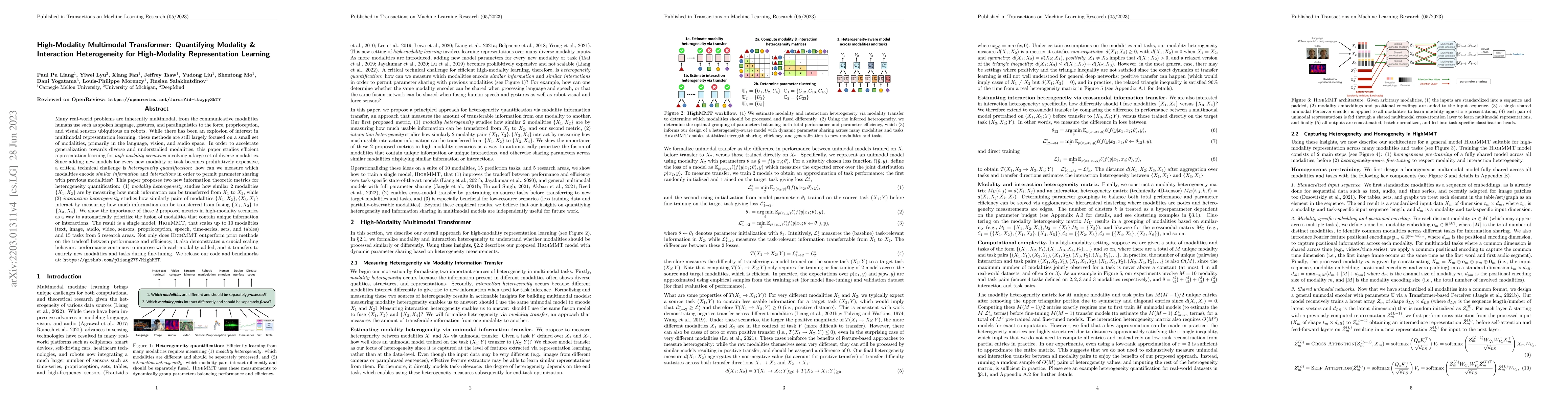 Thumbnail for High-Modality Multimodal Transformer: Quantifying Modality & Interaction
  Heterogeneity for High-Modality Representation Learning