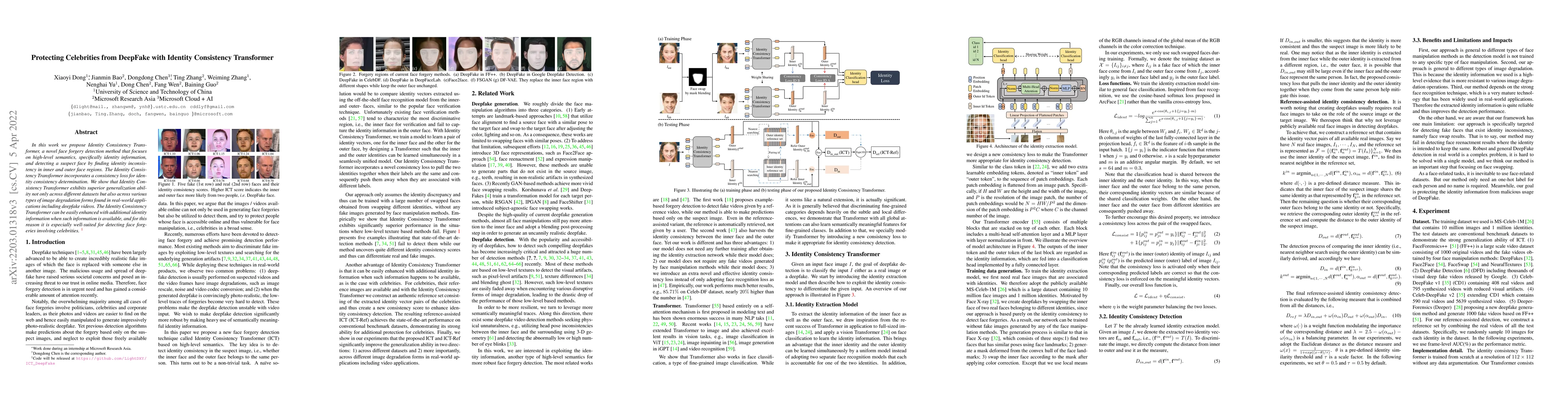 Thumbnail for Protecting Celebrities from DeepFake with Identity Consistency
  Transformer