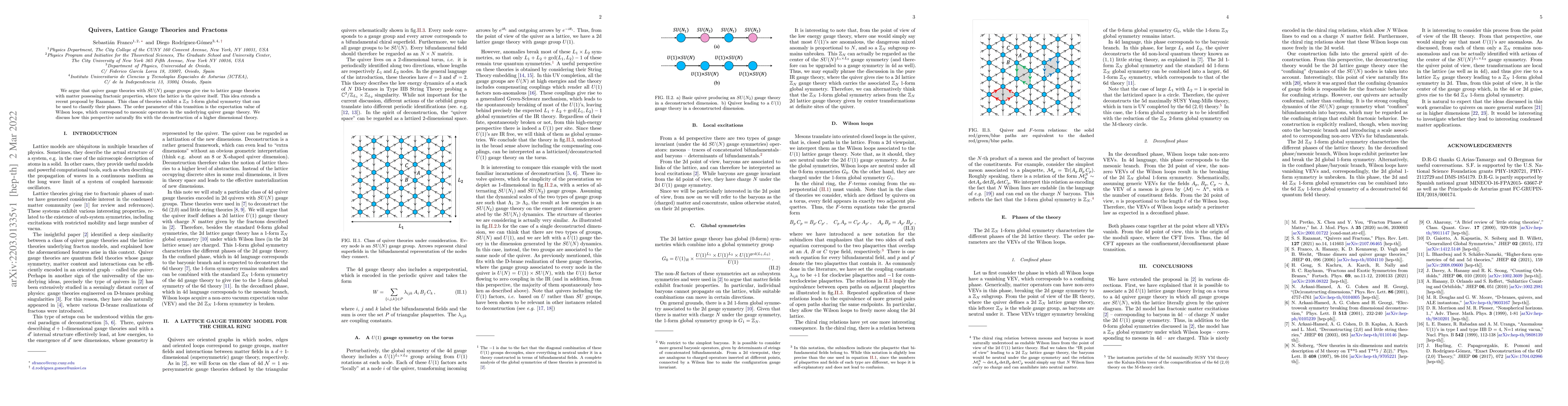 Thumbnail for Quivers, Lattice Gauge Theories and Fractons