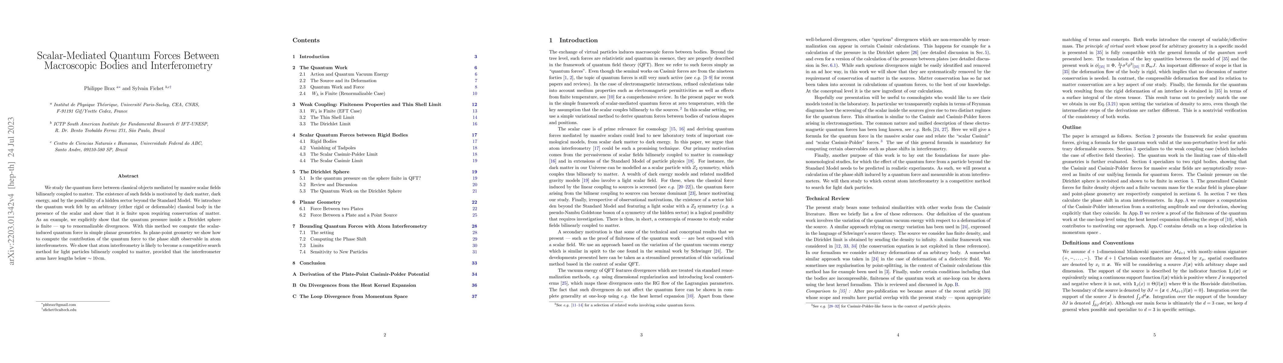 Thumbnail for Scalar-Mediated Quantum Forces Between Macroscopic Bodies and
  Interferometry