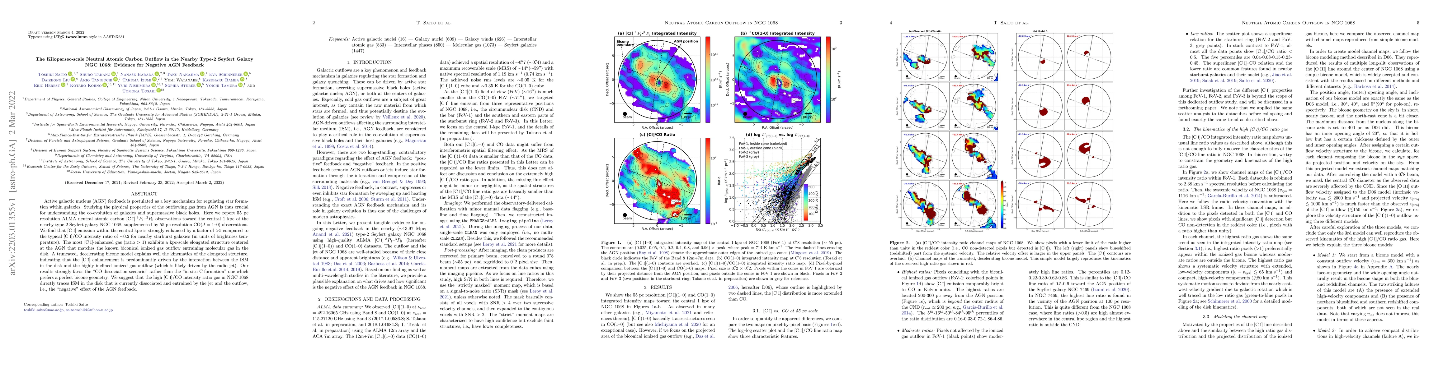 Thumbnail for The Kiloparsec-scale Neutral Atomic Carbon Outflow in the Nearby Type-2
  Seyfert Galaxy NGC 1068: Evidence for Negative AGN Feedback