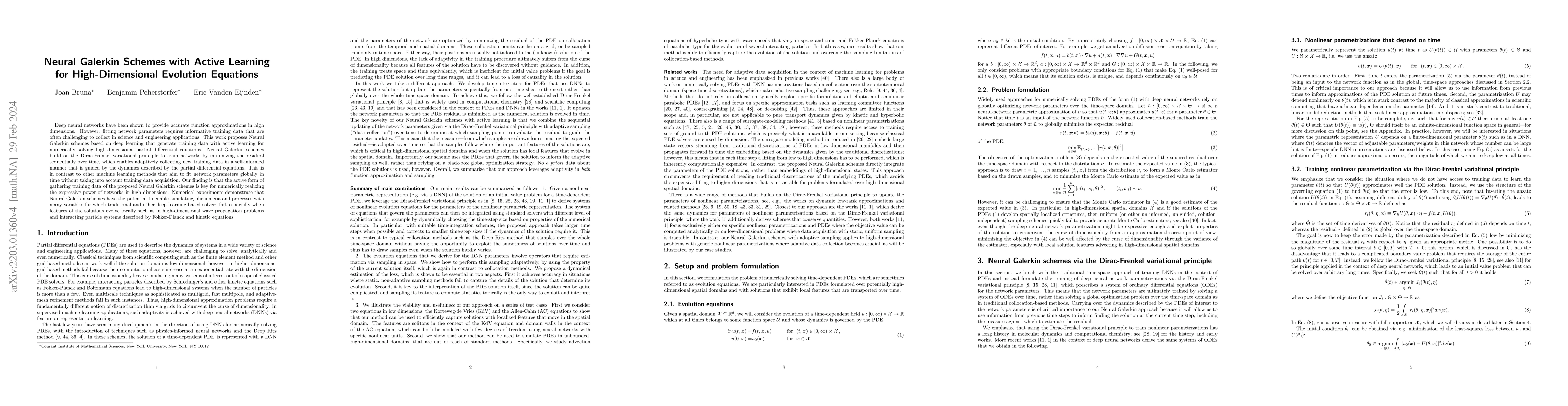 Thumbnail for Neural Galerkin Schemes with Active Learning for High-Dimensional
  Evolution Equations