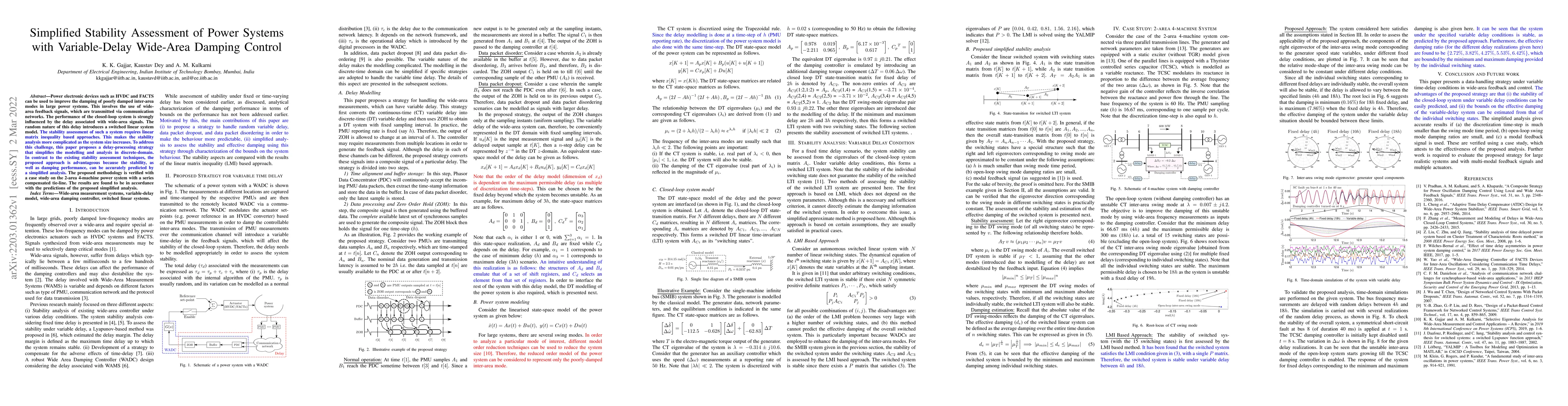Thumbnail for Simplified Stability Assessment of Power Systems with Variable-Delay
  Wide-Area Damping Control