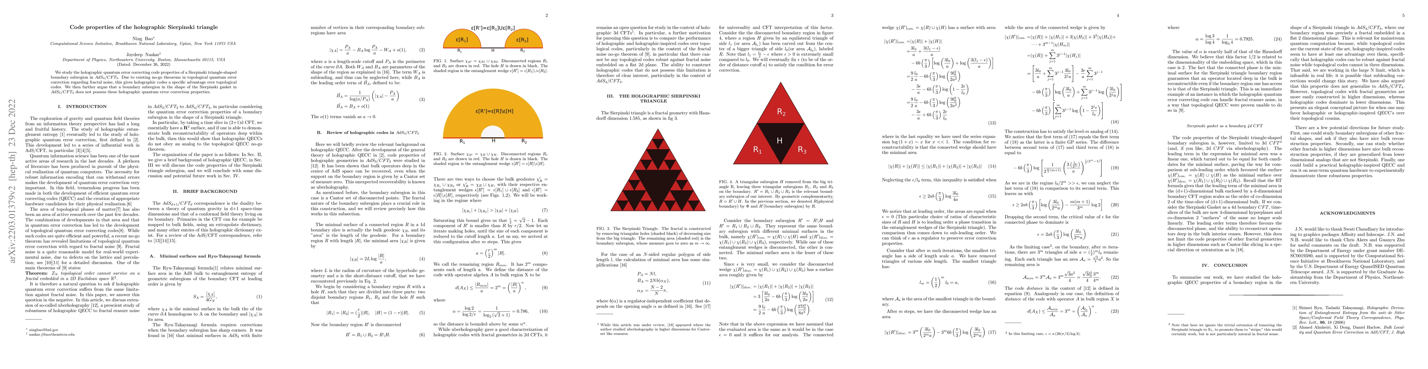 Thumbnail for Code Properties of the Holographic Sierpinski Triangle