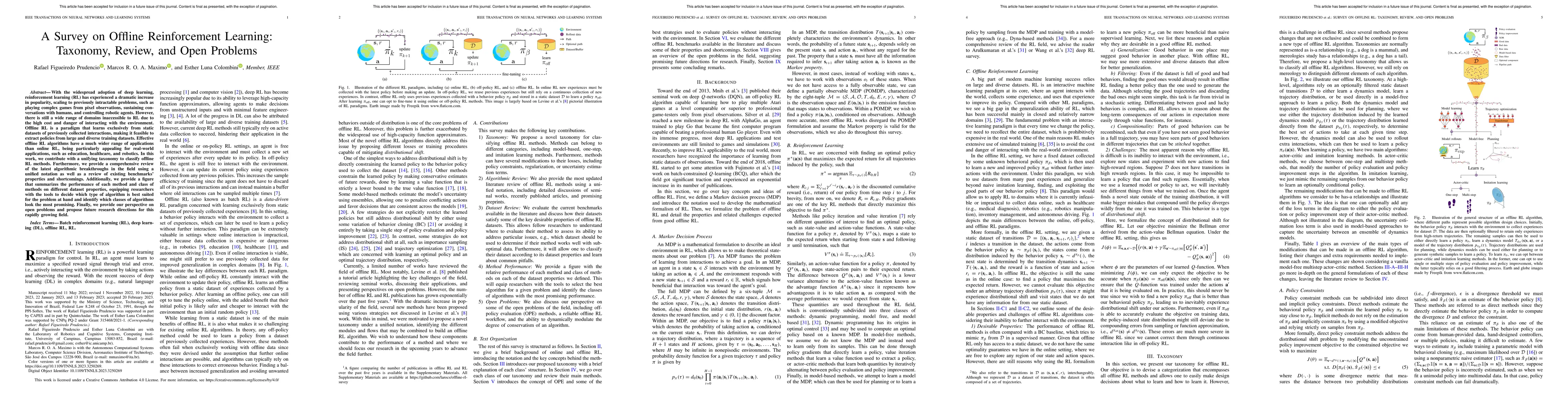 Thumbnail for A Survey on Offline Reinforcement Learning: Taxonomy, Review, and Open
  Problems