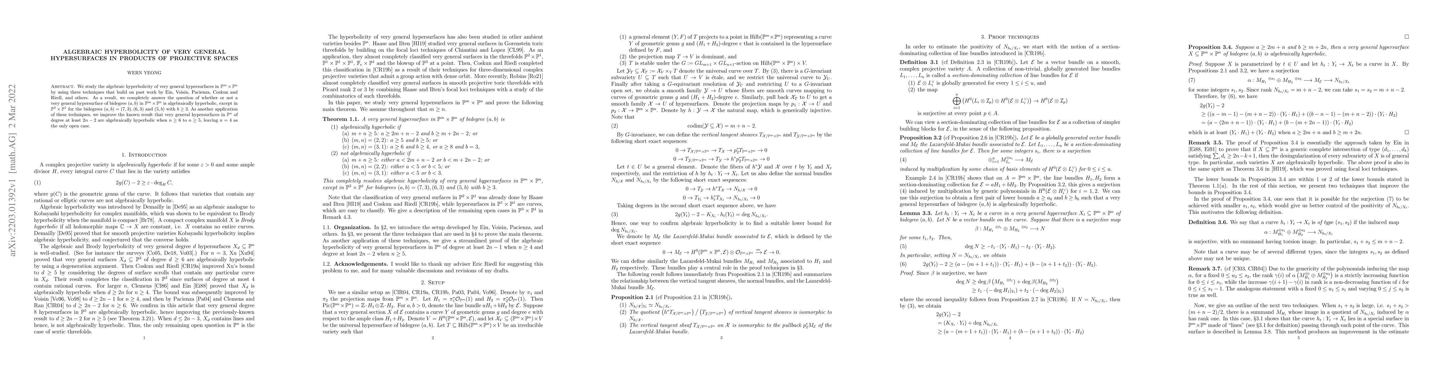 Thumbnail for Algebraic hyperbolicity of very general hypersurfaces in products of
  projective spaces