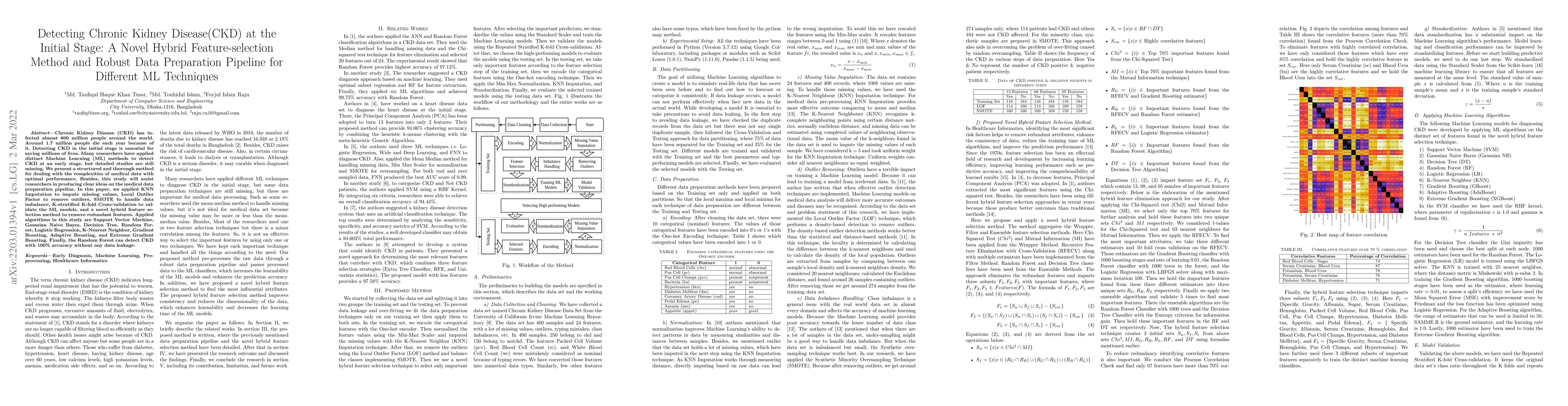 Thumbnail for Detecting Chronic Kidney Disease(CKD) at the Initial Stage: A Novel
  Hybrid Feature-selection Method and Robust Data Preparation Pipeline for
  Different ML Techniques