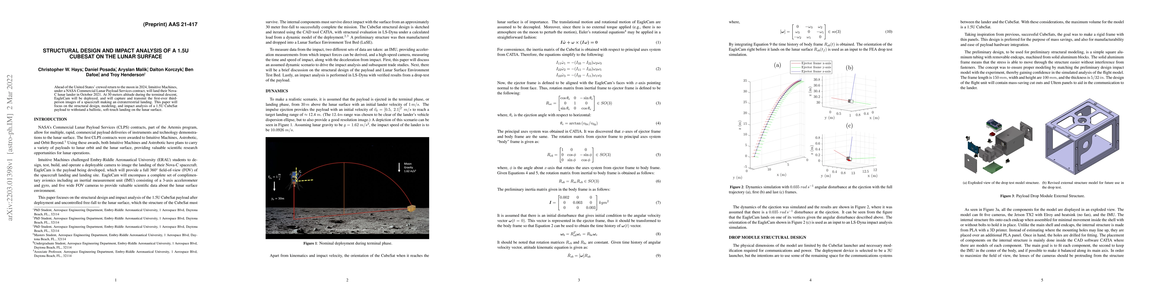 Thumbnail for Structural Design and Impact Analysis of a 1.5U CubeSat on the Lunar
  Surface