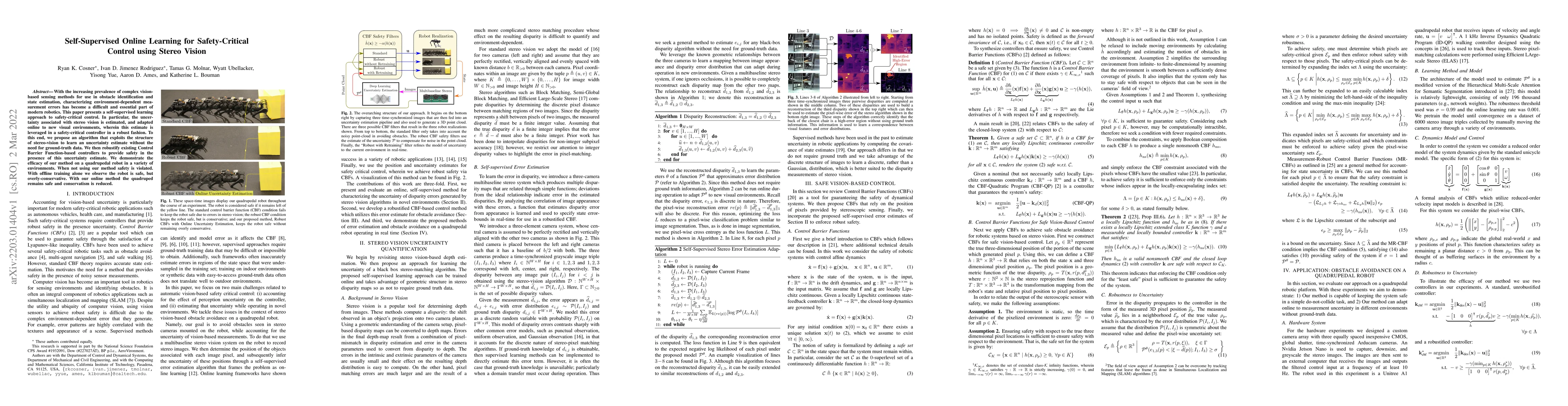 Thumbnail for Self-Supervised Online Learning for Safety-Critical Control using Stereo
  Vision