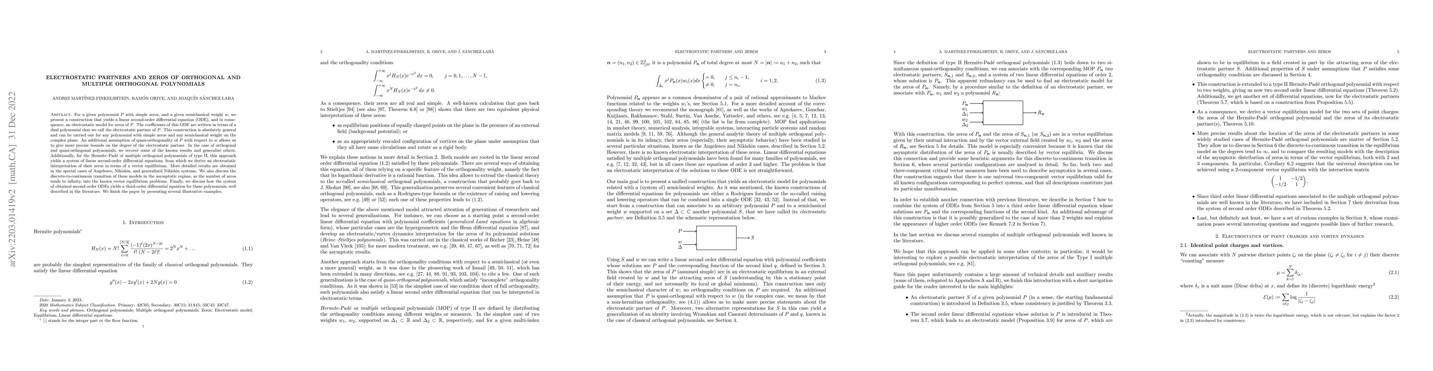Thumbnail for Electrostatic partners and zeros of orthogonal and multiple orthogonal
  polynomials