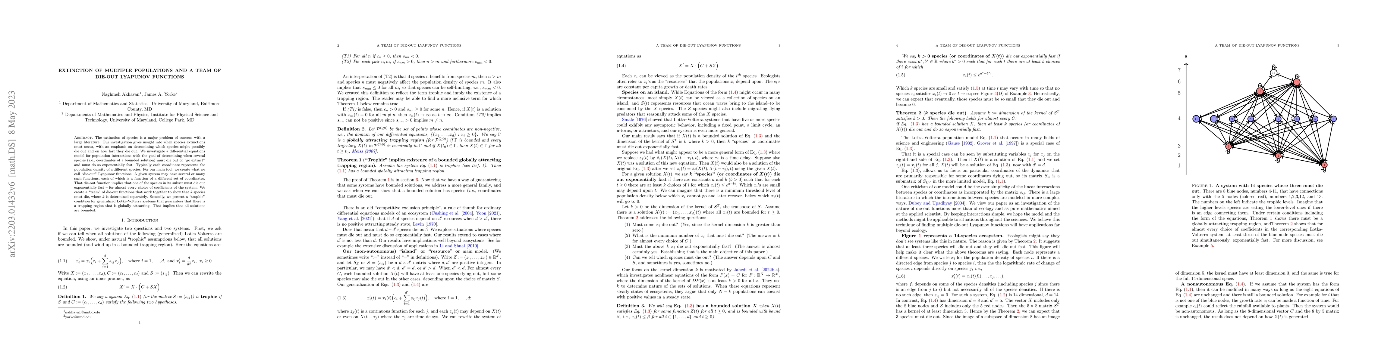 Thumbnail for Extinction of multiple populations and a team of Die-out Lyapunov
  functions