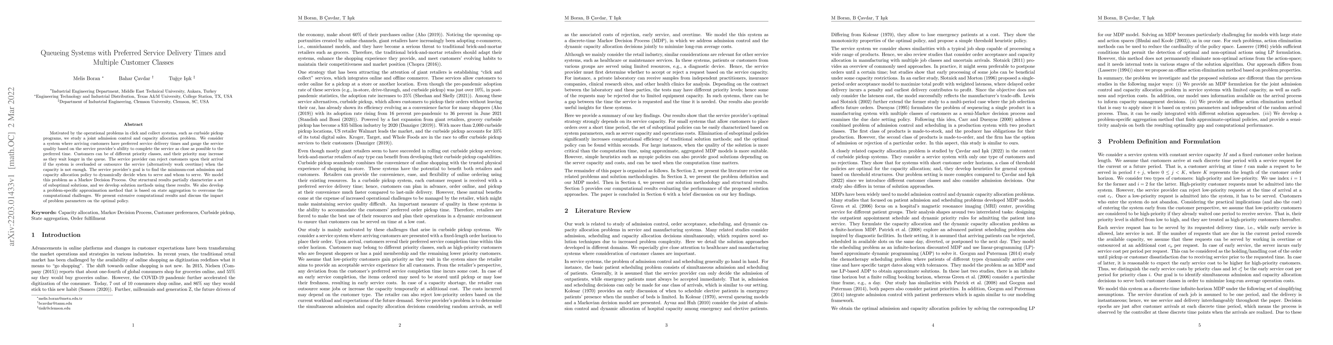 Thumbnail for Queueing Systems with Preferred Service Delivery Times and Multiple
  Customer Classes